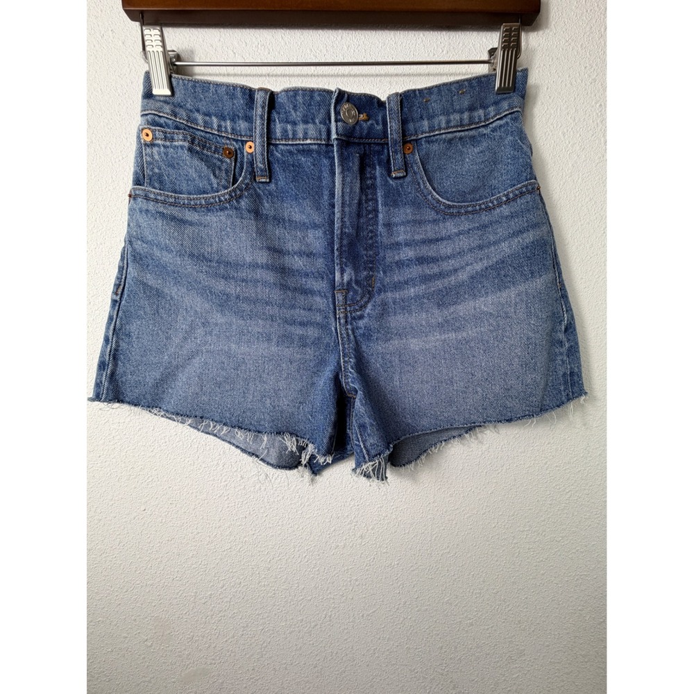 Madewell Women Jean Short Blue 26 The Perfect High Rise Cut Off Frayed Denim